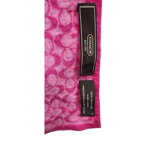 Coach 100% Merino Wool Signature Logo Scarf Pink Fuchsia Soft Knit Winter Wrap - Picture 4 of 6
